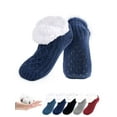 thumbnail image 1 of PULLIMORE Warm Fluffy Fleece Lining Slipper Socks with Non-Slip Grippers, Winter Indoor Floor Socks for Men Women (Navy), 1 of 8
