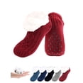 thumbnail image 1 of PULLIMORE Warm Fluffy Fleece Lining Slipper Socks with Non-Slip Grippers, Winter Indoor Floor Socks for Men Women (Red), 1 of 8