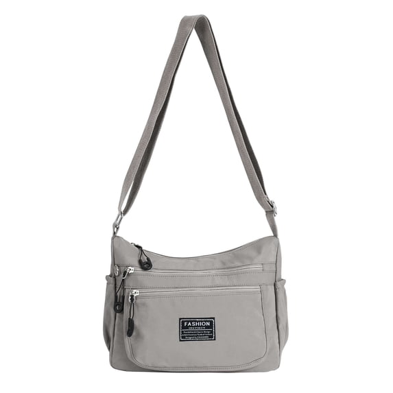 PULLIMORE Water-Resistant Nylon Crossbody Bag - Large Capacity Shoulder Purse with 8 Pockets(Gray)