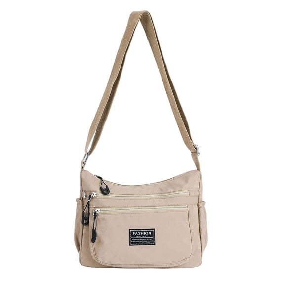 PULLIMORE Water-Resistant Nylon Crossbody Bag - Large Capacity Shoulder Purse with 8 Pockets(Khaki)