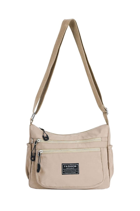Water-Resistant Nylon Crossbody Bag - Large Capacity Shoulder Purse with 8 Pockets(Khaki)