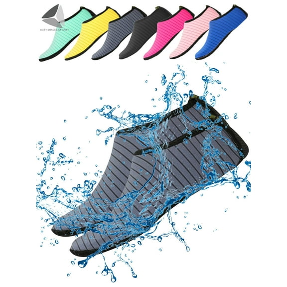 PULLIMORE Water Skin Sports Shoes Barefoot Quick-Dry Aqua Beach Yoga Stripe Socks Slip-on For Men Women Kids "Grey,M"