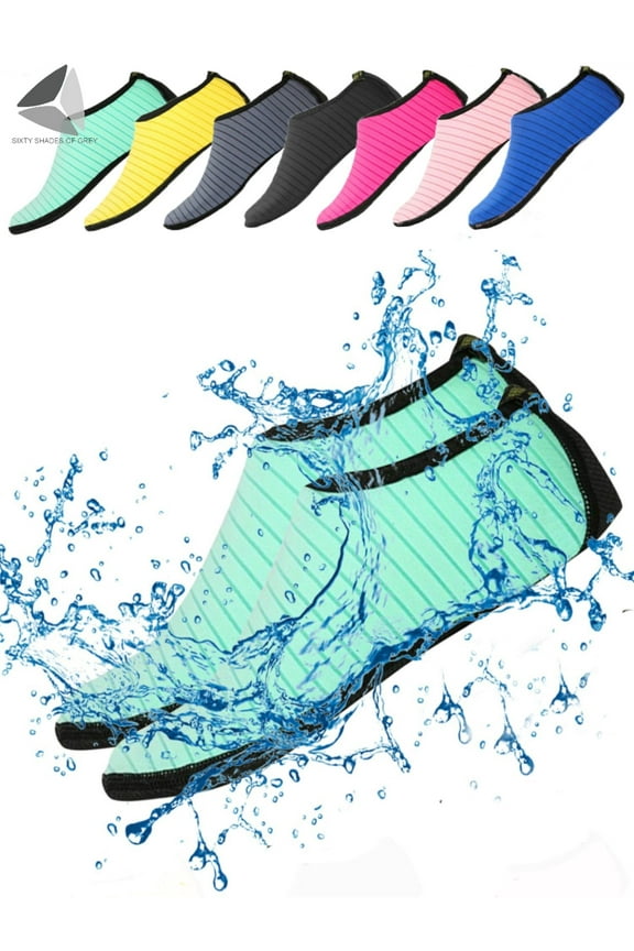 Water Skin Sports Shoes Barefoot Quick-Dry Aqua Beach Yoga Stripe Socks Slip-on For Men Women Kids "Mint Green,M"