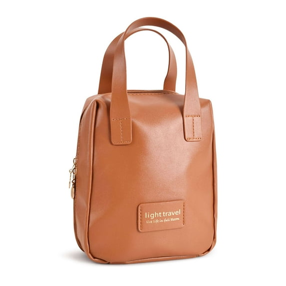 PULLIMORE Waterproof PU Makeup Bag - Large Capacity Cosmetic Organizer with 6 Pockets, Travel Toiletry Bag (Brown)