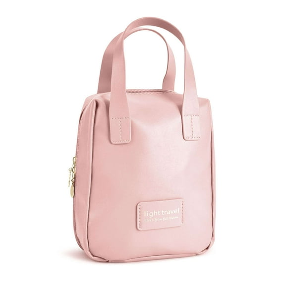 PULLIMORE Waterproof PU Makeup Bag - Large Capacity Cosmetic Organizer with 6 Pockets, Travel Toiletry Bag (Pink)