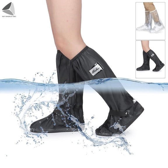PULLIMORE Waterproof Rain Boot Shoe Covers Reusable Anti-slip Foldable Long Shoe Cover with Reflector for Cycling Motorcycle Bike Fishing (M, White)
