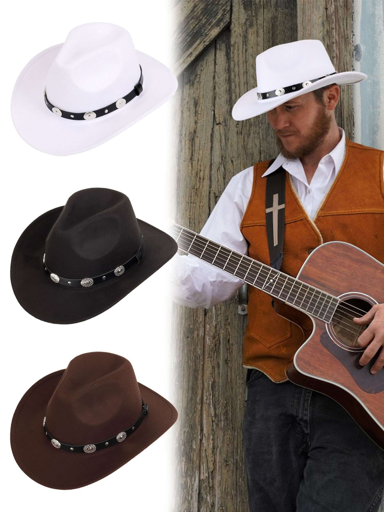 Classic Roll Up Fedora Cowboy Hat with Buckle Belt Size S-M Western Cowboy Hat for Men Women Classic Roll Up Fedora Hat  main image 3