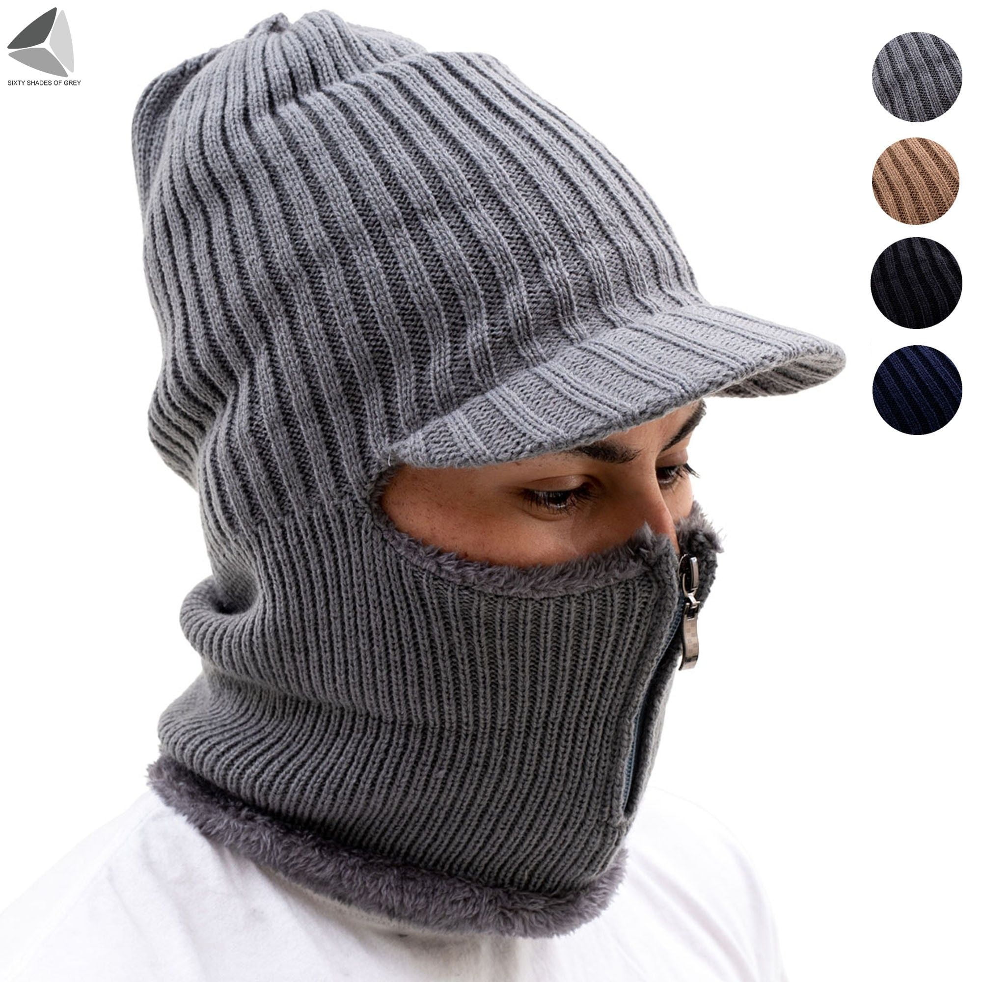 PULLIMORE Winter 3 In 1 Beanie Knit Hats for Women Men Fleece Lined Warm  Skull Caps with Zipper Face Mask and Ear Flap for Cycling Skiing Running  (Khaki) 