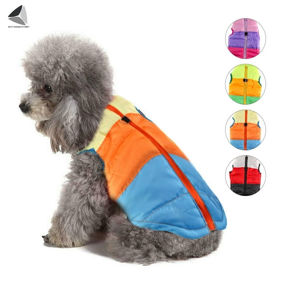 PULLIMORE Winter Warm Dog Jackets Waterproof Padded Zipper Dog Vest Coats Pet Clothes for Small Medium Dogs (M, Purple + Rose Red)