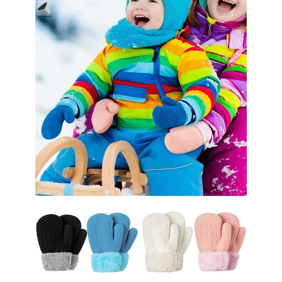 PULLIMORE Winter Warm Mitten Gloves for Baby Kids Fleece Lined Toddler Boys Girl Snow Glove (Black)