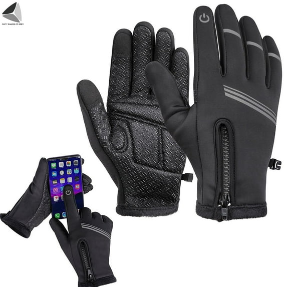 PULLIMORE Winter Warm Touchscreen Gloves Anti-Slip Waterproof Zipper Ski Gloves Sport Mittens for Running Climbing Hiking (Size L)