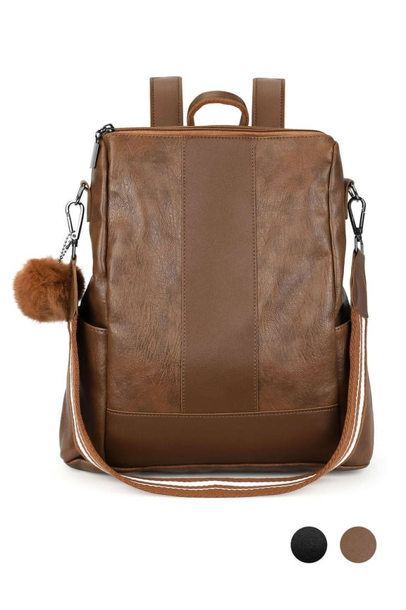 Women Backpack Purse PU Leather Anti-theft Multipurpose Shoulder Bag Fashion Ladies Satchel Bags (Brown)