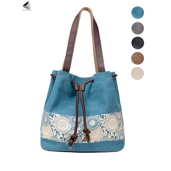 PULLIMORE Women Casual Canvas Handbags Hobo Printing Crossbody Shoulder Tote Bags Retro Messenger Bag (Blue)
