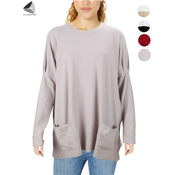 PULLIMORE Women Casual Crewneck Sweatshirt Long Sleeve Oversized Pullover with Pockets Shirts Tops(Size 5XL, Gray)