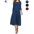 thumbnail image 1 of PULLIMORE Women Casual Half Sleeve Autumn Dresses Long Midi Loose Swing Dress with Pockets（Nary Blue), 1 of 9