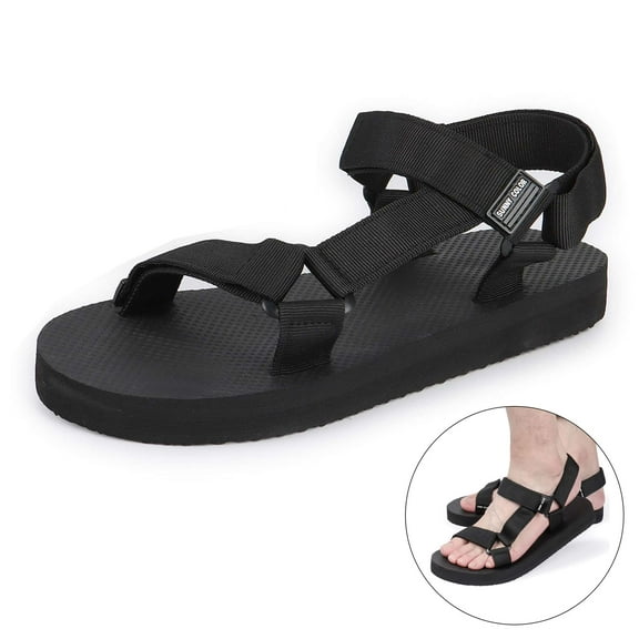 PULLIMORE Women Casual Water Sandals Comfortable Walking Summer Sandals with Arch Support for Travel Beach Hiking Sport (L, Black)