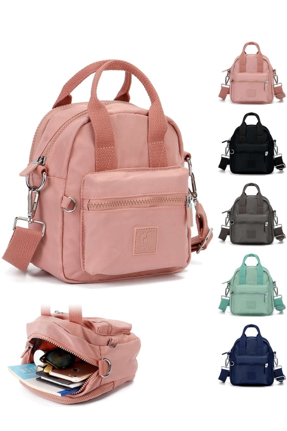 Women Crossbody Cell Phone Bag, Small Waterproof Multi Pockets Nylon Shoulder Purse Wallet with Adjustable Strap (Pink)