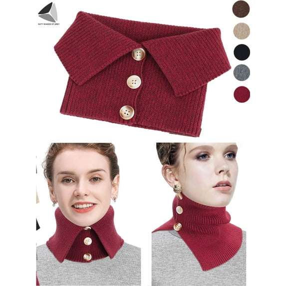 PULLIMORE Women Fake Turtleneck Scarf Detachable Button Down Knit High Collar Neck Warmer (Red)
