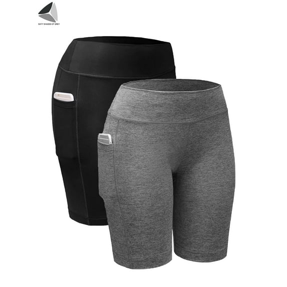 PULLIMORE Women High Waist Athletic Biker Shorts Workout Running Yoga Compression Pants With Side Pockets (Black,XXL)