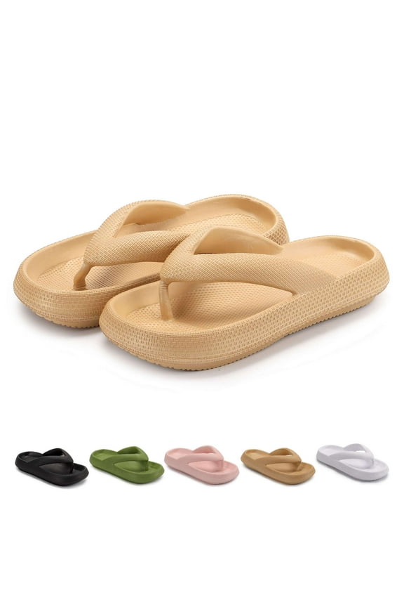 Women Men Flip Flops Cushion EVA Thong Sandals Comfortable Shower Beach Shoes (L, Khaki)