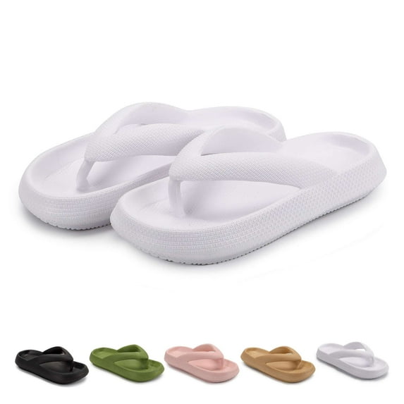 PULLIMORE Women Men Flip Flops Cushion EVA Thong Sandals Comfortable Shower Beach Shoes (M, White)