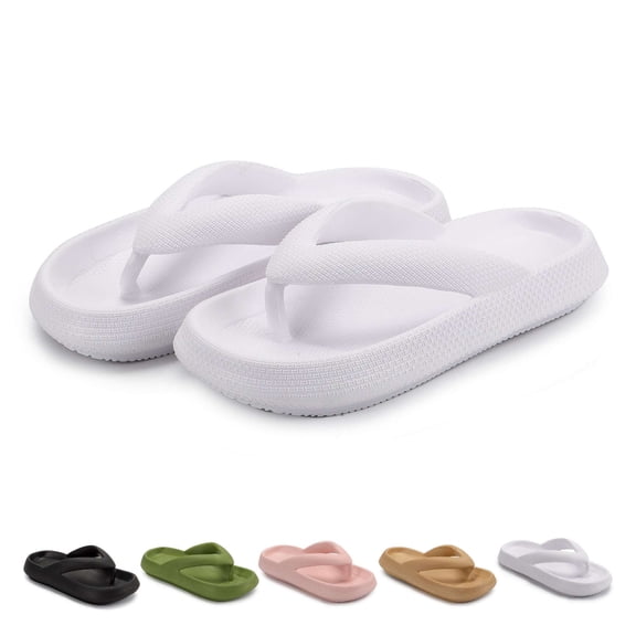 PULLIMORE Women Men Flip Flops Cushion EVA Thong Sandals Comfortable Shower Beach Shoes (XL, White)