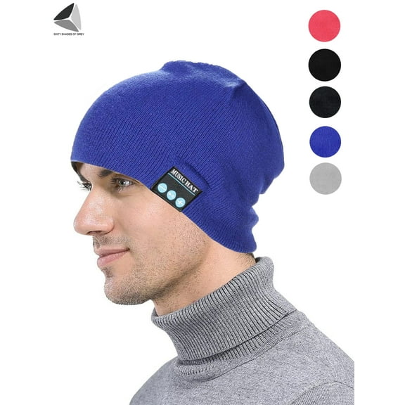 PULLIMORE Women Men Wireless Bluetooth Smart Beanie Hats Winter Warm Knitted Music Caps with Built-in Headphones Headset Stereo Speakers and Mic (Blue)