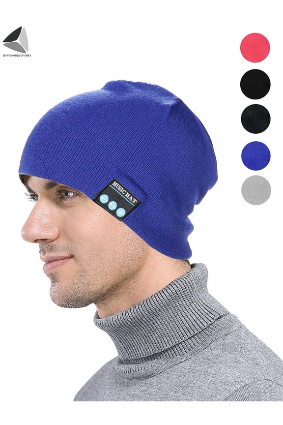 Women Men Wireless Bluetooth Smart Beanie Hats Winter Warm Knitted Music Caps with Built-in Headphones Headset Stereo Speakers and Mic (Blue)