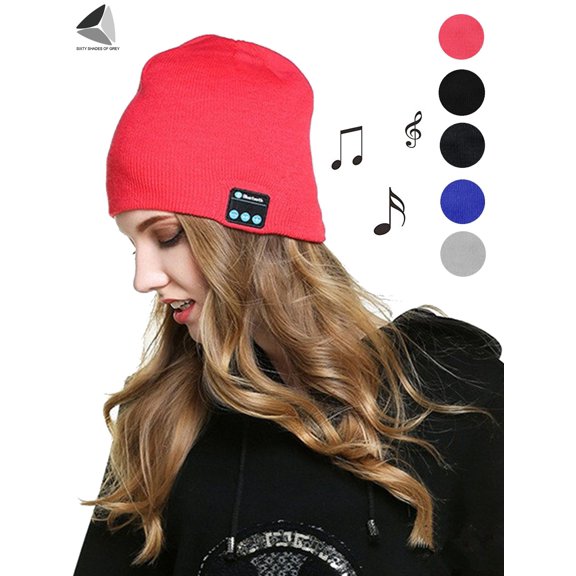 PULLIMORE Women Men Wireless Bluetooth Smart Beanie Hats Winter Warm Knitted Music Caps with Built-in Headphones Headset Stereo Speakers and Mic (Red)