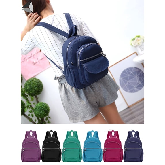 PULLIMORE Women Mini Nylon Backpack Casual Waterproof Travel Bags Shoulder Rucksack for Hiking Outdoor (Black)