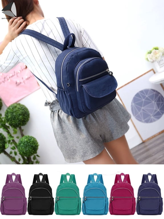 Women Mini Nylon Backpack Casual Waterproof Travel Bags Shoulder Rucksack for Hiking Outdoor (Black)