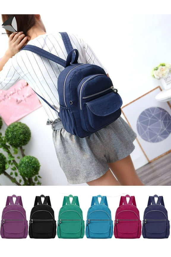 Women Mini Nylon Backpack Casual Waterproof Travel Bags Shoulder Rucksack for Hiking Outdoor (Navy Blue)