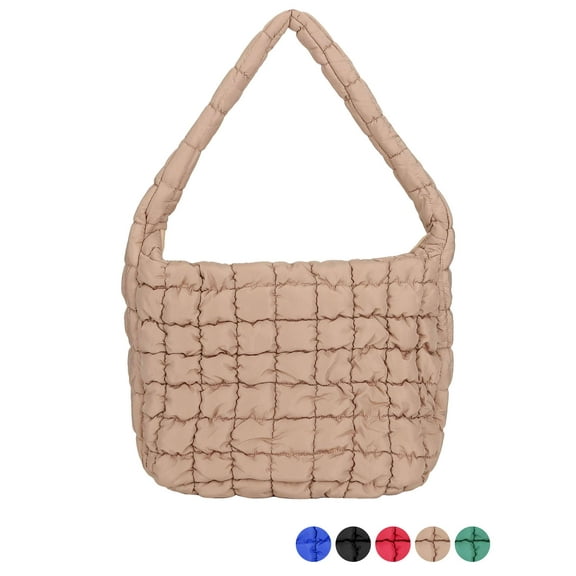 PULLIMORE Women Quilted Tote Bags Lightweight Quilted Padding Handbag Padded Puffy Bubble Tote Bags (Khaki)