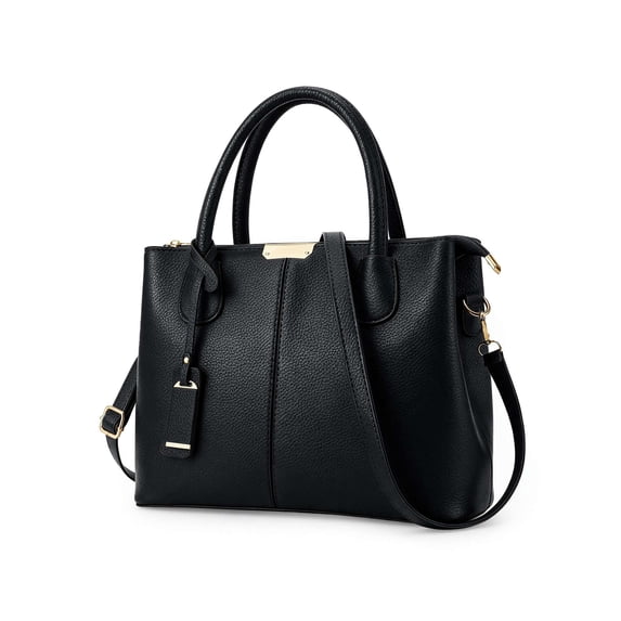 PULLIMORE Women Satchel Handbags Large PU Leather Shoulder Bags Top Handle Totes Briefcase Work Bag (Black)