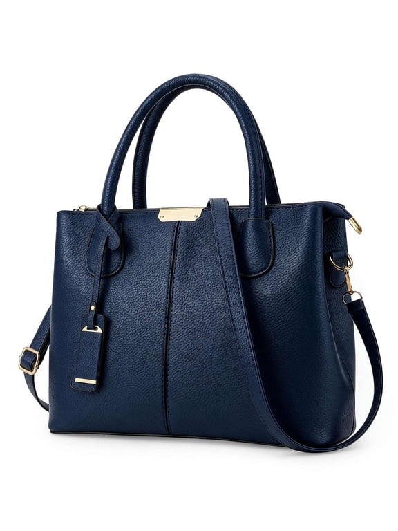 Women Satchel Handbags Large PU Leather Shoulder Bags Top Handle Totes Briefcase Work Bag (Navy)