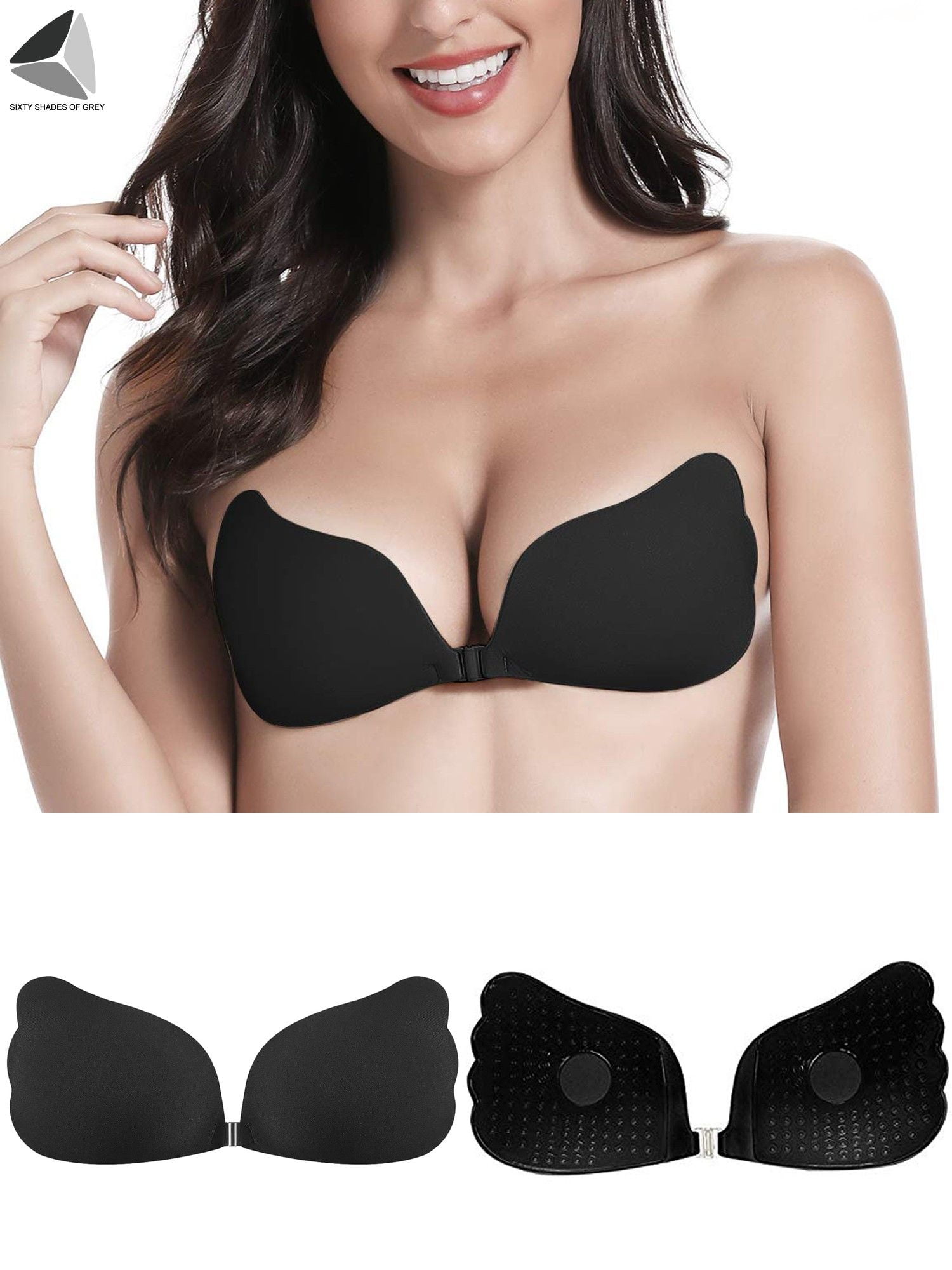 PULLIMORE Women Self Adhesive Invisible Bras Butterfly Wings Strapless Push  Up Chest Stickers For Dress Halter (Cup A, Black) 