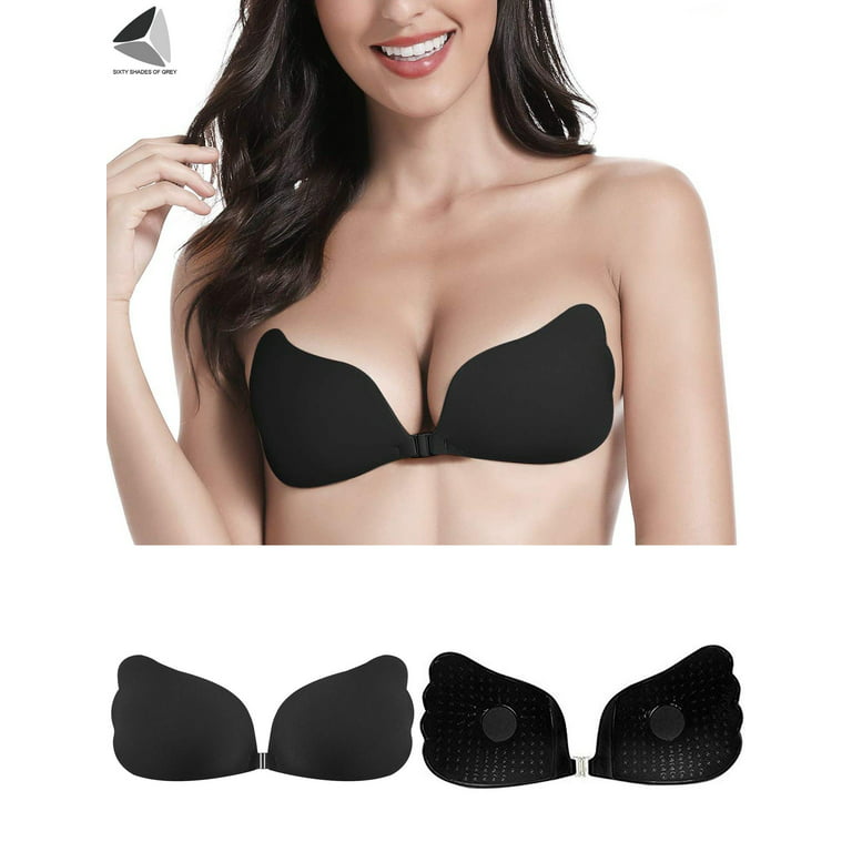 PULLIMORE Women Self Adhesive Invisible Bras Butterfly Wings Strapless Push  Up Chest Stickers For Dress Halter (Cup A, Black)
