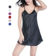 thumbnail image 1 of PULLIMORE Women Sexy Satin Lingerie Sleepwear Mini Slip Chemise V Neck Negligee Nightgown Adjustable Spaghetti Straps（Black,M）, 1 of 5