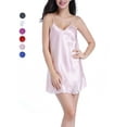 thumbnail image 1 of PULLIMORE Women Sexy Satin Lingerie Sleepwear Mini Slip Chemise V Neck Negligee Nightgown Adjustable Spaghetti Straps（Pink,S）, 1 of 5