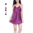 thumbnail image 1 of PULLIMORE Women Sexy Satin Lingerie Sleepwear Mini Slip Chemise V Neck Negligee Nightgown Adjustable Spaghetti Straps（Purple,S）, 1 of 5