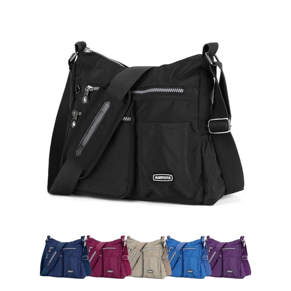 PULLIMORE Women Shoulder Handbag Casual Multiple Pockets Bag Ladies Crossbody Purse Fashion Tote Top Handle Satchel (Black)