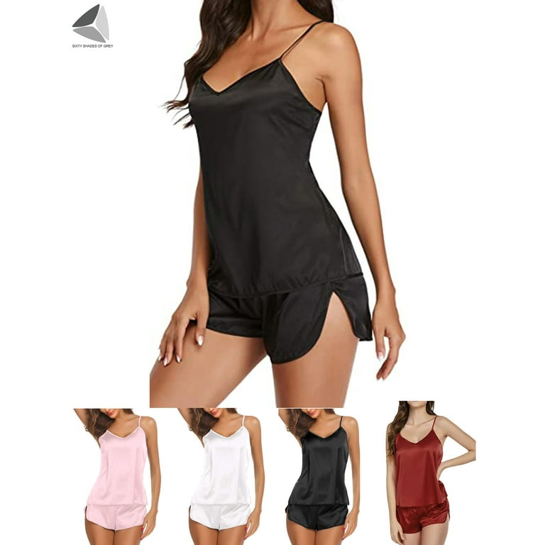 PULLIMORE Women Sleepwear Set Satin Cami Shorts Pajama Set Sexy