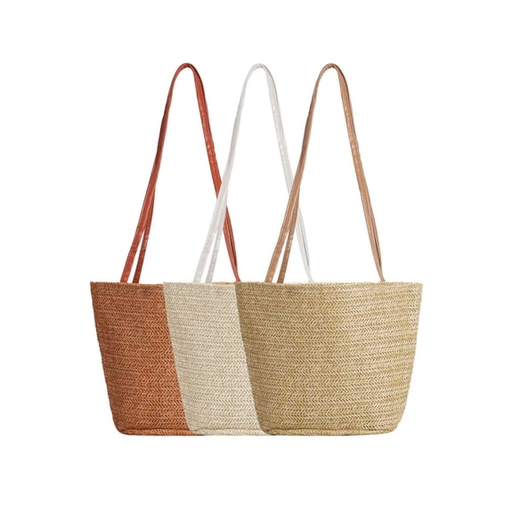 PULLIMORE Women Straw Beach Bag Boho Summer Woven Buckets Totes Handbag Shoulder Bags Purse (Brown)