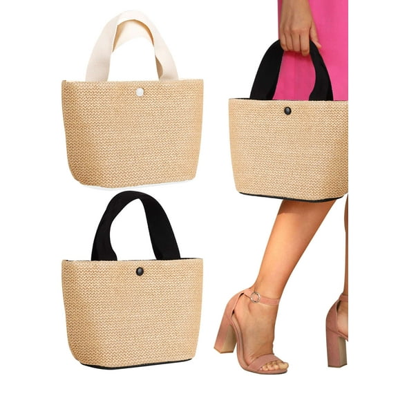 PULLIMORE Women Straw Tote Handbag Summer Woven Beach Bag Vacation Travel Hobo Bag (Black)