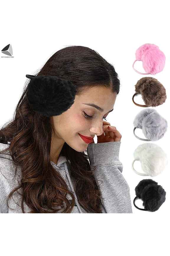 Women's Plush Ear Muffs, Faux Fur Winter Ear Warmers, Behind Head