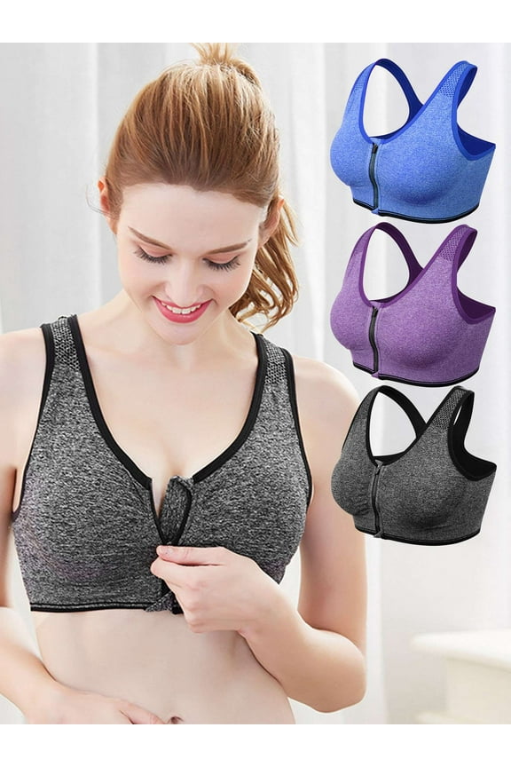 Women Zipper Sport Bras Seamless High Impact Support Activewear Bra For Gym Yoga Workout (L, Purple)
