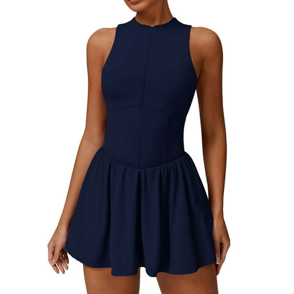 PULLIMORE Women's Athletic Tank Dress with Built-In Bra - Moisture-Wicking Golf/Tennis Dress(Navy)