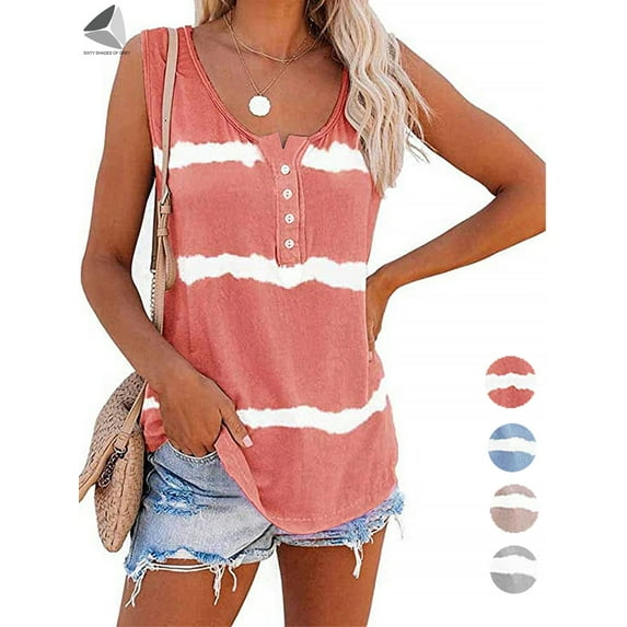PULLIMORE Women's Boho Tie Dye Tops Summer Tank Tops Sleeveless Crew Neck Casual Loose T-Shirts Plus Size (2XL, Orange)