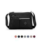 Women's Crossbody Bag Multi-Pocket Shoulder Bag Waterproof Nylon Messenger Purse（Black）
