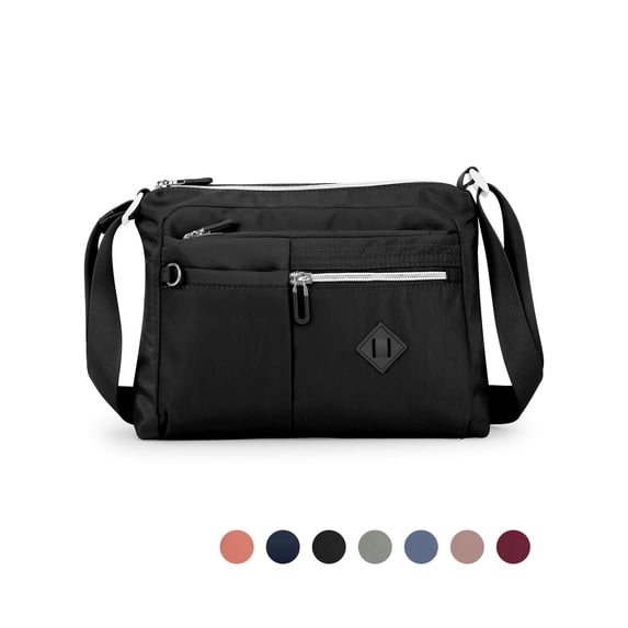 PULLIMORE Women's Crossbody Bag Multi-Pocket Shoulder Bag Waterproof Nylon Messenger Purse(Black)